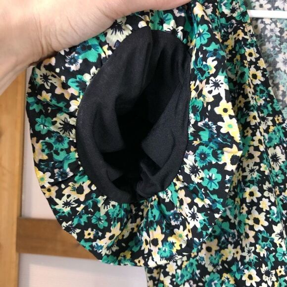 Only Riri i Gron Green Yellow Balloon Short Sleeve‎ Wrap Blouse Sz M - Picture 5 of 10